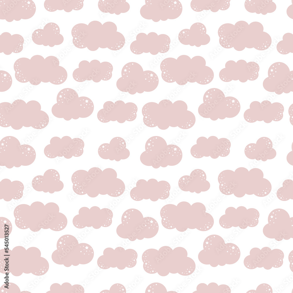 Cloud cute seamless pattern background, pink, repeating vector illustration