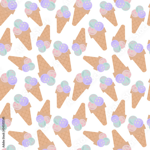 Cute ice cream background decoration. Seamless repeating pattern texture background design for fashion fabrics, textile graphics, prints etc