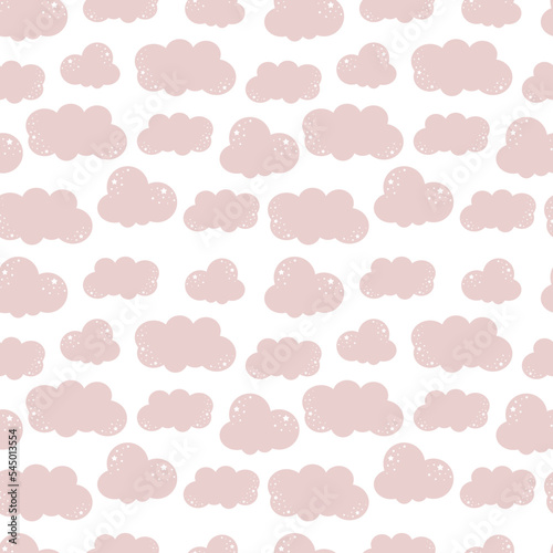 Cloud cute seamless pattern background, pink,  repeating vector illustration