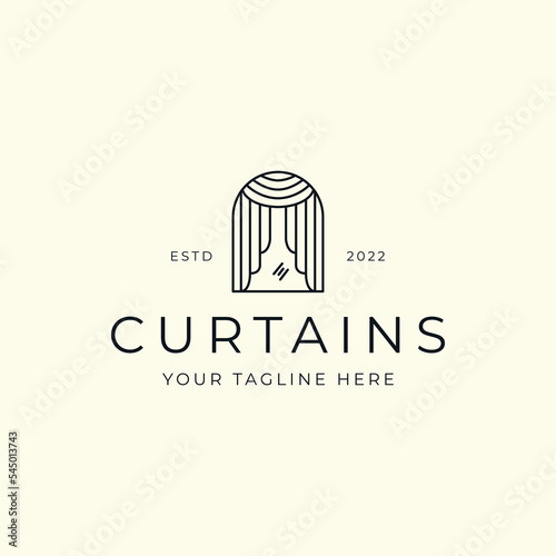 logo curtains line art vector minimalist template illustration design