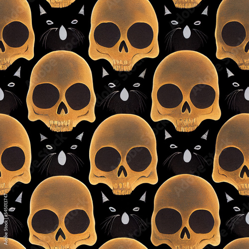 seamless skull background, repeating pattern, Generative AI Art