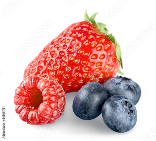 Fototapeta Naklejka Na Ścianę i Meble -  Raspberry, Strawberry and Blueberry Isolated on White Background