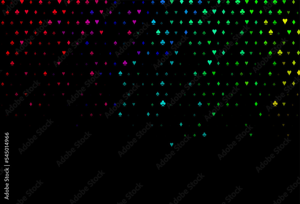 Dark multicolor, rainbow vector template with poker symbols.