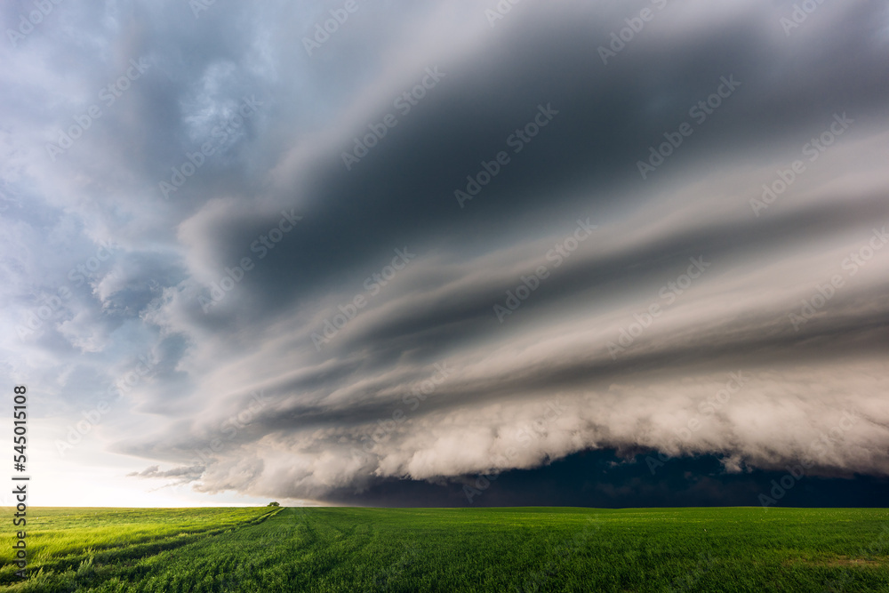 Supercell storm clouds over a field in South Dakota