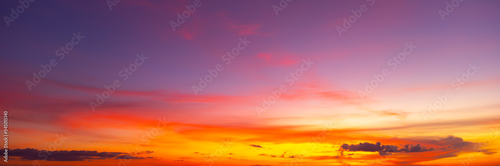 amazing panoramic sunrise or sunset sky with gentle colorful clouds. Long panorama, crop it.