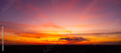 amazing panoramic sunrise or sunset sky with gentle colorful clouds. Long panorama, crop it. © Mohwet