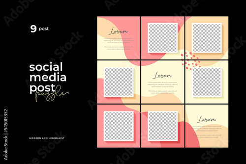 Instagram puzzle template, abstract element instagram post design, pastel background, instagram puzzle feed pack template.