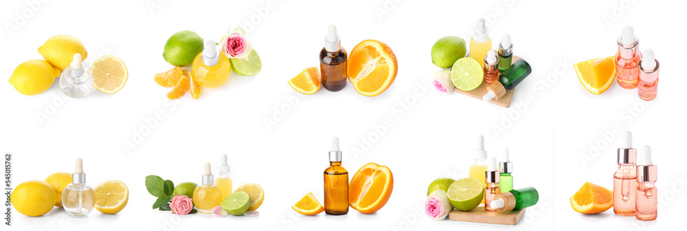 Set of citrus essential oils isolated on white
