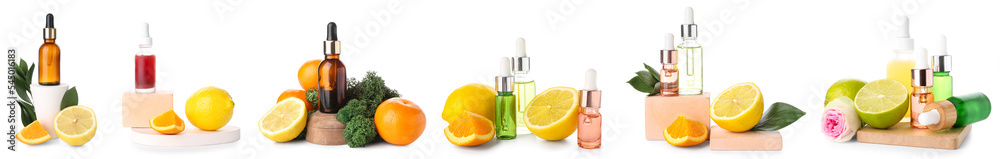 Set of citrus essential oils isolated on white Set of citrus essential oils isolated on white
