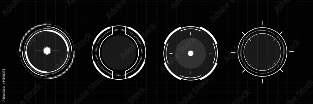Hud round frames aim and target control panels digital interface of sci fi - obrazy, fototapety, plakaty 
