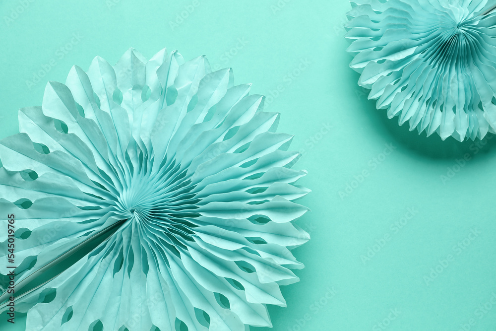 Paper flowers on mint background Paper flowers on mint background