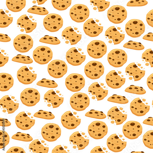 chocolate chip cookies seamless pattern vector background with crumble cookies