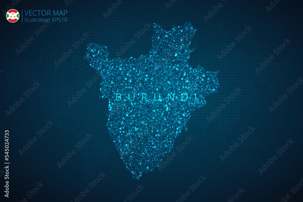 Map of Burundi modern design with abstract digital technology mesh polygonal shapes on dark blue background. Vector Illustration Eps 10.