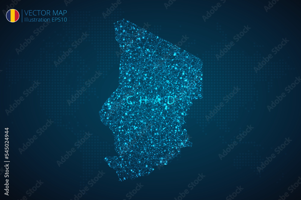 Map of Chad modern design with abstract digital technology mesh polygonal shapes on dark blue background. Vector Illustration Eps 10.