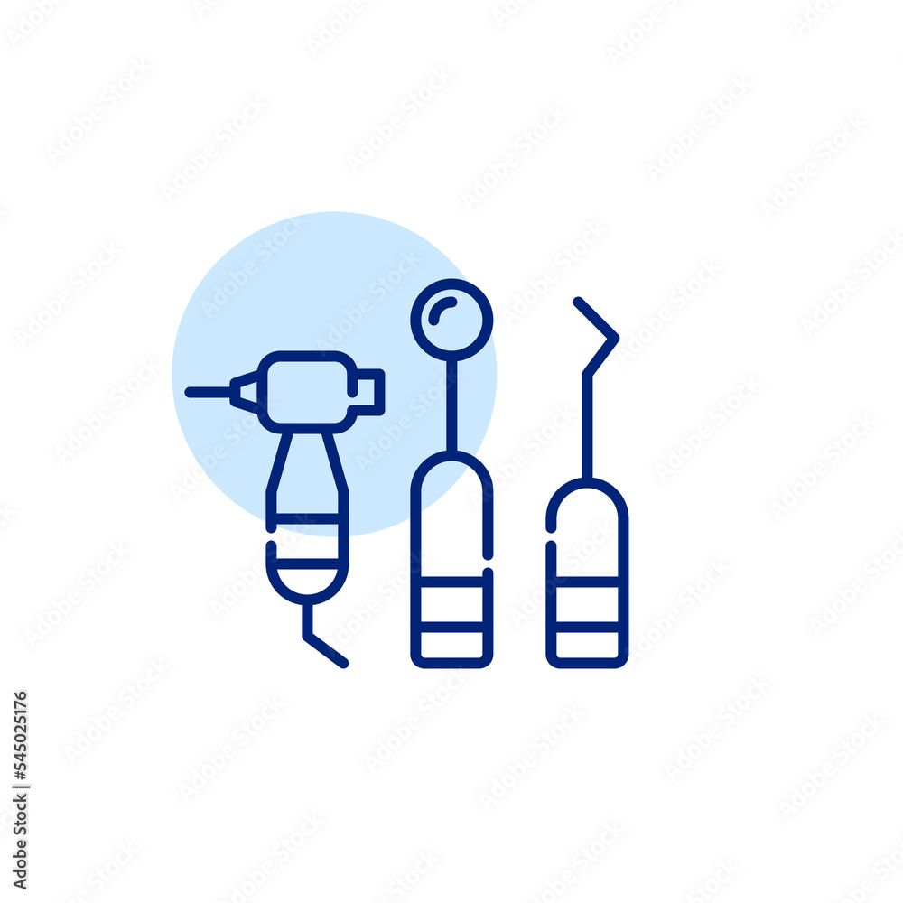 Dentist tools. Mirror, probe and drill. Pixel perfect, editable stroke icon Dentist tools. Mirror, probe and drill. Pixel perfect, editable stroke icon