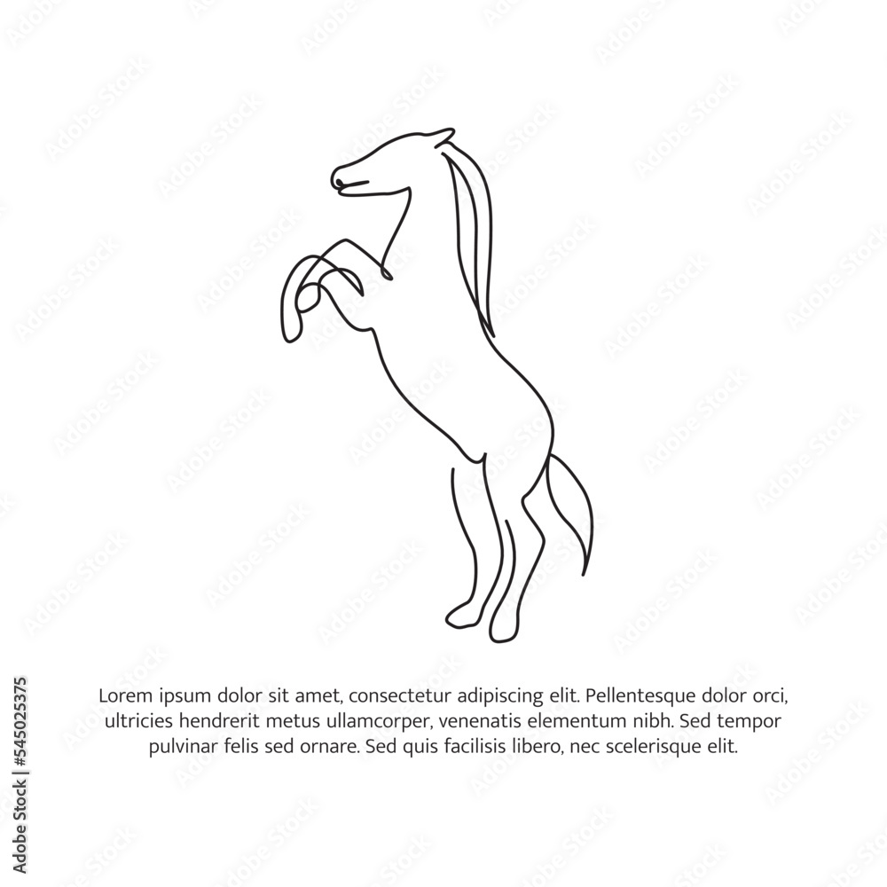 Horse line design. Simple animal silhouette decorative elements drawn with one continuous line. Vector illustration of minimalist style on white background.