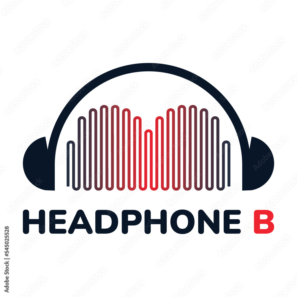 Letter B sound wave and headphone Logo Design Template