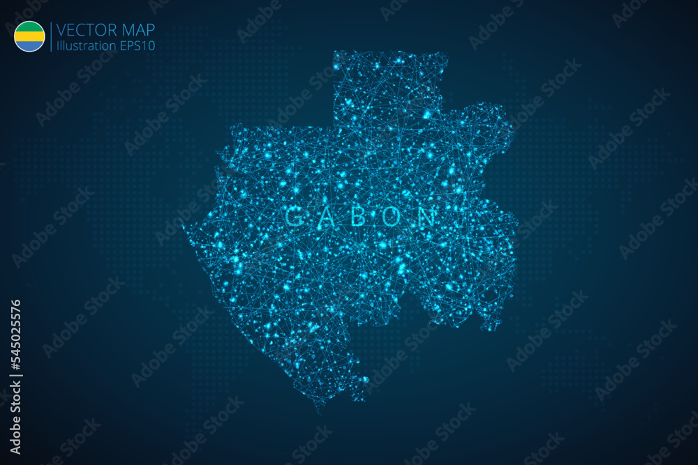 Map of Gabon modern design with abstract digital technology mesh polygonal shapes on dark blue background. Vector Illustration Eps 10.