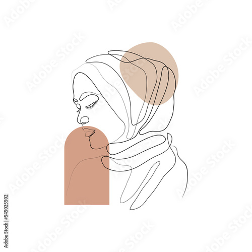 woman hijab one line art poster portrait illustration,feminine one line drawing beauty logo
