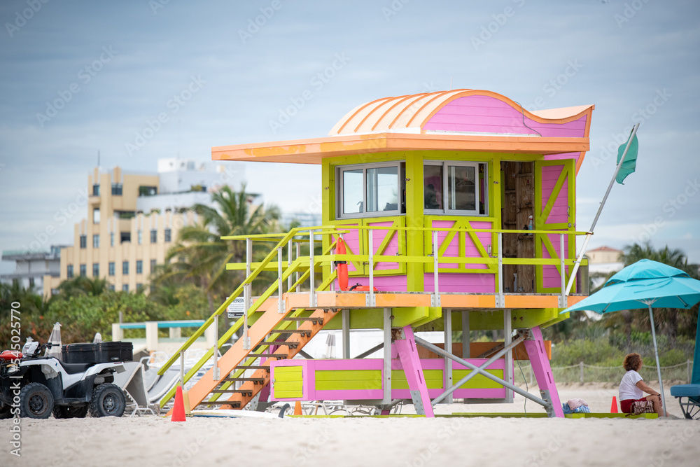 Colorful retro South Beach Life Guard stations in Miami, Florida Colorful retro South Beach Life Guard stations in Miami, Florida