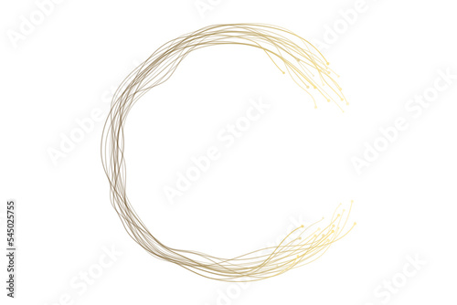 Abstract circles lines wavy swirl in round frame gold gradient isolated on transparent background space for text design elements in luxury modern style.