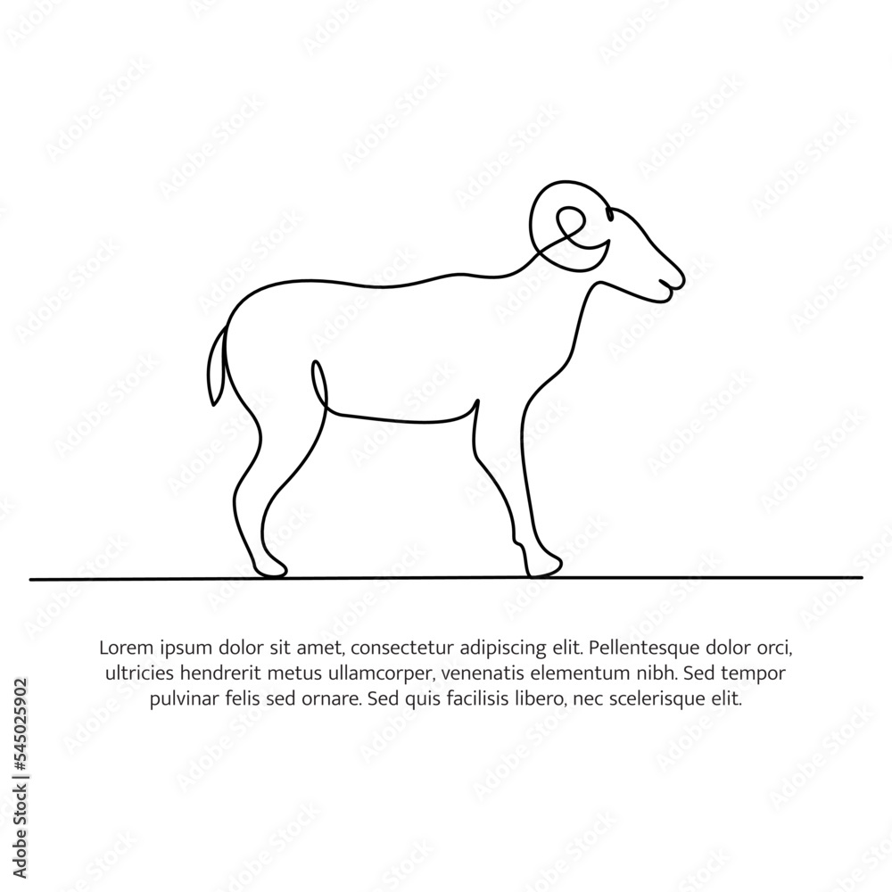 Fototapeta premium Goat line design. Simple animal silhouette decorative elements drawn with one continuous line. Vector illustration of minimalist style on white background.