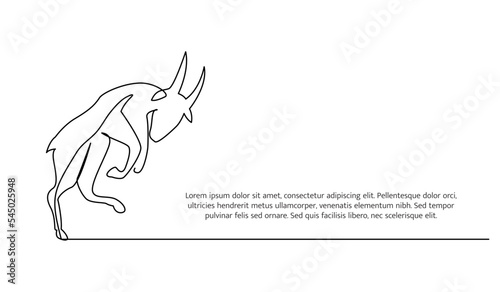 Goat line design. Simple animal silhouette decorative elements drawn with one continuous line. Vector illustration of minimalist style on white background.