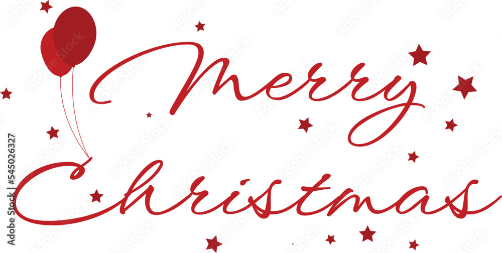 The text Merry Christmas is red and decorated with red bubbles and stars. The text Merry Christmas is red and decorated with red bubbles and stars.