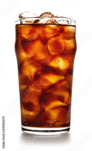 Cola juice with ice in glass