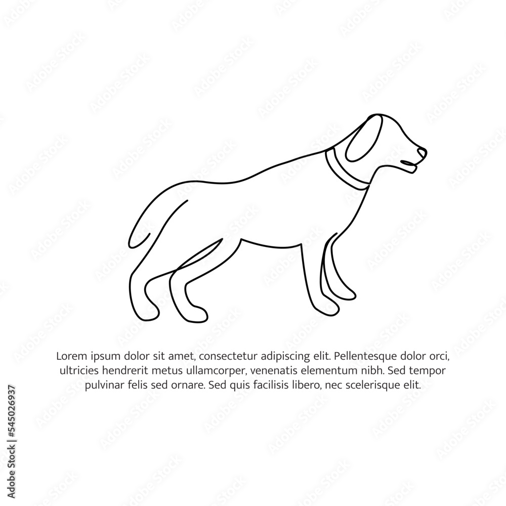 Dog line design. Simple animal silhouette decorative elements drawn with one continuous line. Vector illustration of minimalist style on white background.