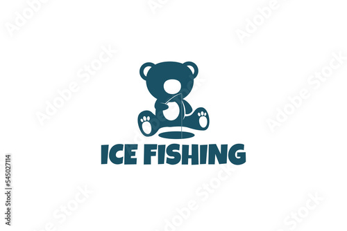 ice fishing logo with cute bear having fun with ice fishing.
