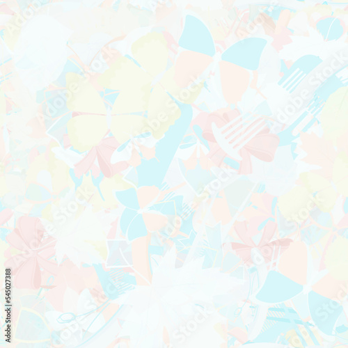 Background pattern abstract seamless design texture. Pastel. Theme is about wild, various, slip, nature, beech, apple, hair clips, adornment, bobby pin, ribbons, parks, Red Admiral, spring