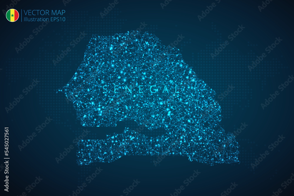 Map of Senegal modern design with abstract digital technology mesh polygonal shapes on dark blue background. Vector Illustration Eps 10.