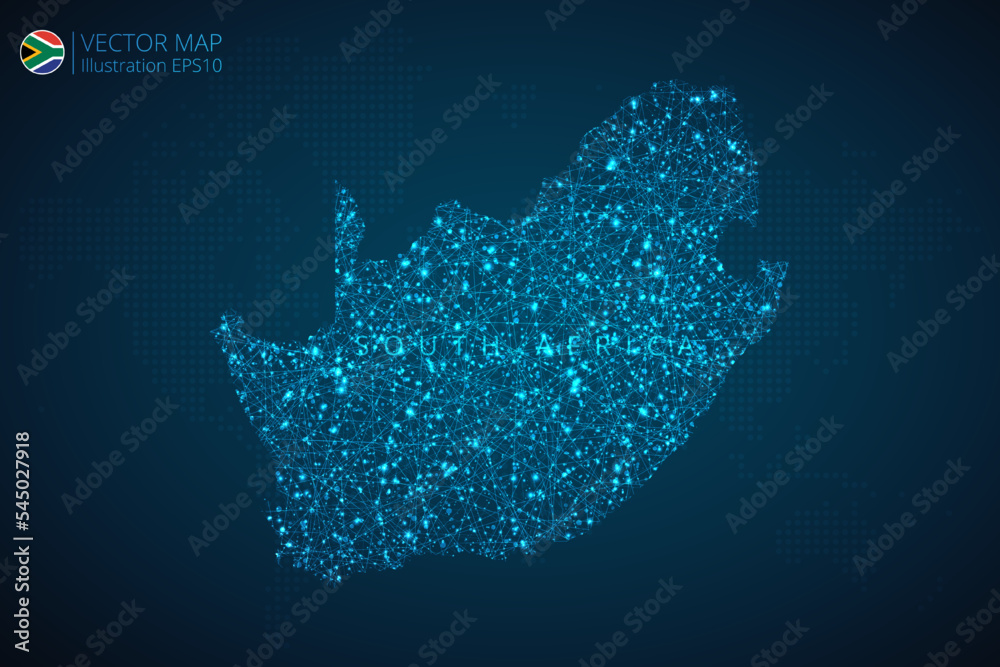 Map of South Africa modern design with abstract digital technology mesh polygonal shapes on dark blue background. Vector Illustration Eps 10.