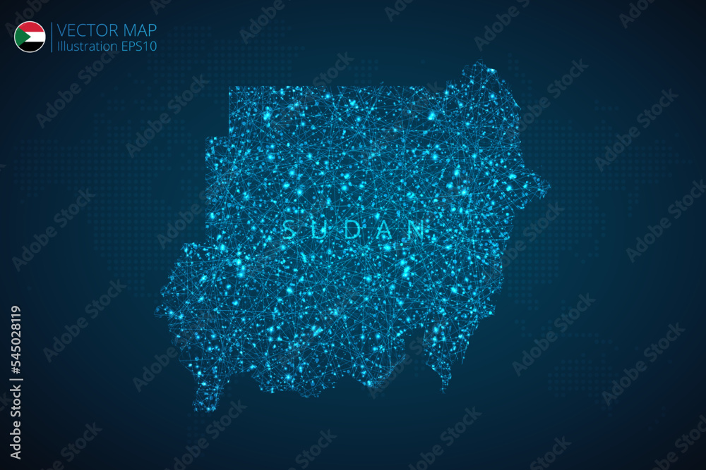 Map of Sudan modern design with abstract digital technology mesh polygonal shapes on dark blue background. Vector Illustration Eps 10.