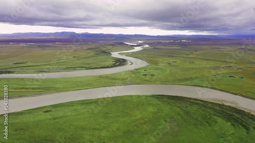The first bend of the famous zigzagged yellow river of China in Tangke of Ruoergai (Zoige) county, Sichuan province. (aerial photography) photo