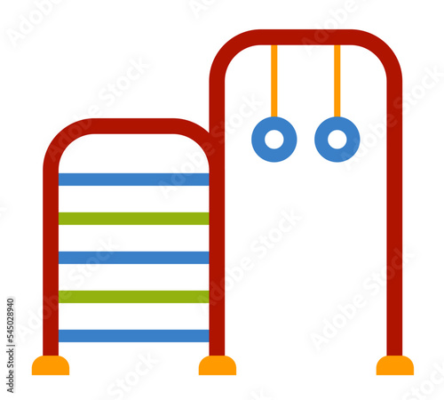 Swedish wall with gymnastic rings, kids climbing ladder flat icon vector image.