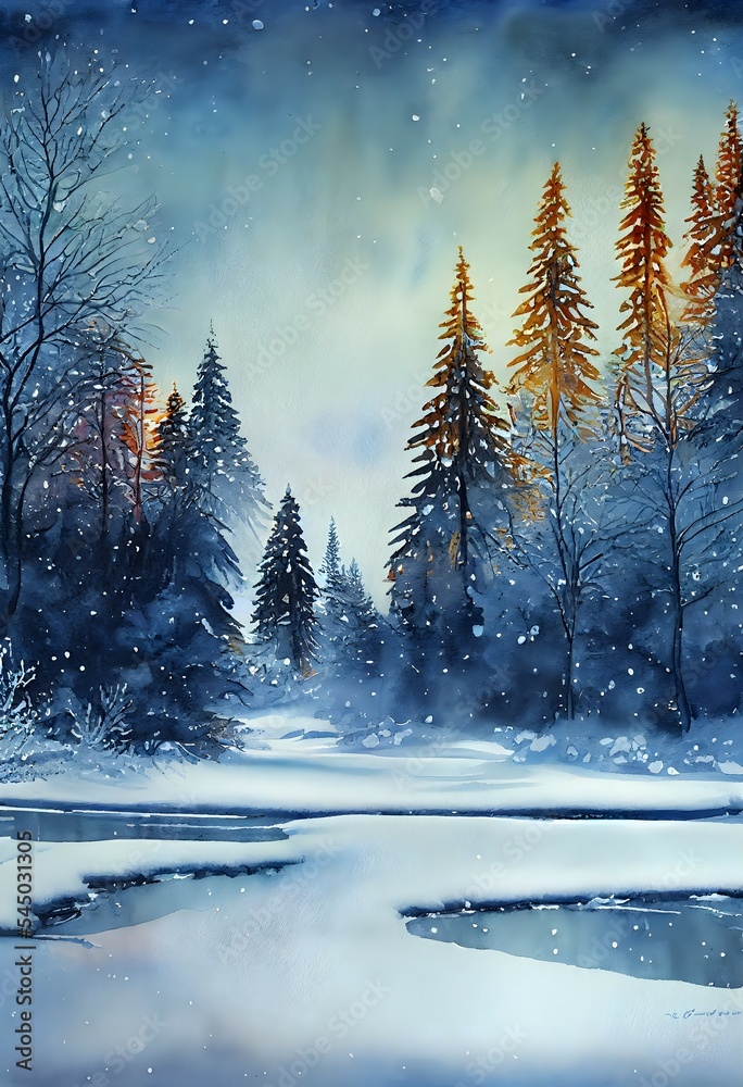 Watercolor Background for Winter