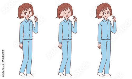 作業着の女性_表情バリエーションセット