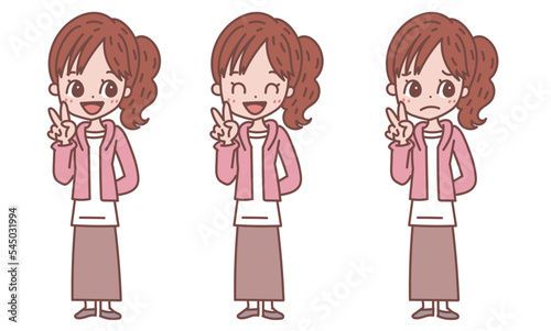 私服の女の子_表情バリエーションセット
