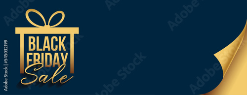 black friday golden gift banner in paper curl style