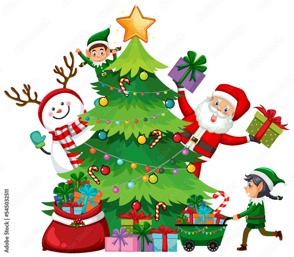 Christmas tree with Santa Claus and elves
