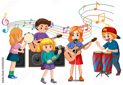 Children playing different musical instruments