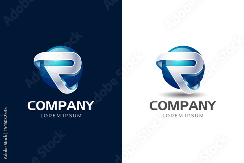 abstract sphere with initial letter R or P 3D logo design gradient style vector element design for your business technology and corporate identity logo