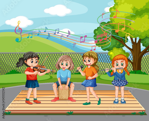 Kids playing music in the park