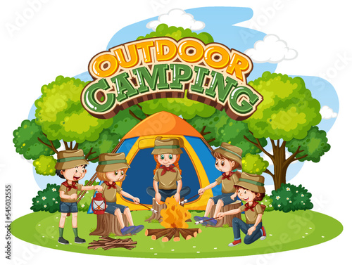 Camping kids with outdoor camping text