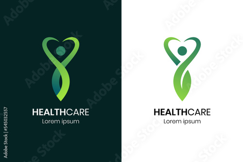 Abstract people body health logo. health care logo design modern style with leaf and love symbol icon design concept for healthy life, body care, sanity, lifestyle logo design