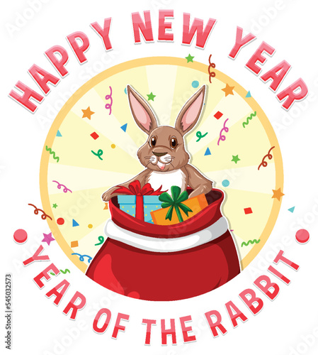Happy New Year text with cute rabbit for banner design