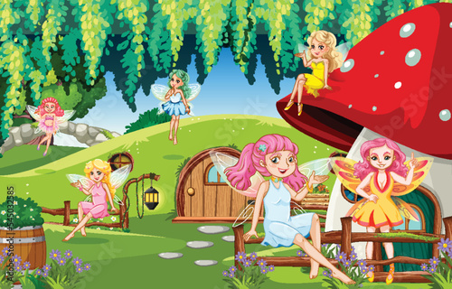 Enchanted scene with medieval cartoon characters
