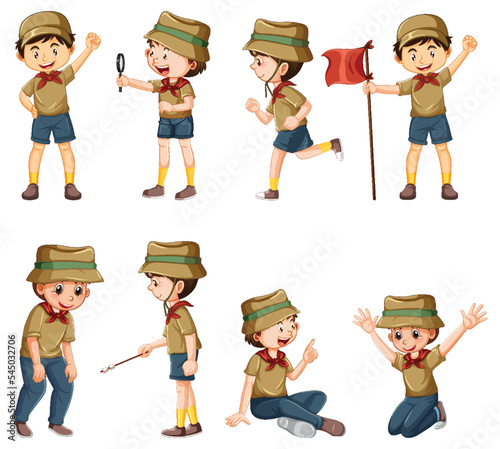 Set of camping kids cartoon character